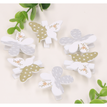 Spinacze kwiatki motylki zielono-szare 6szt