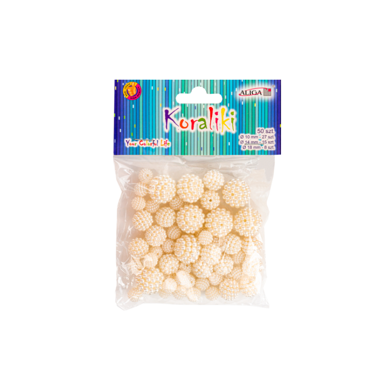 Korale koraliki perłowe plastikowe mix rozmiarów